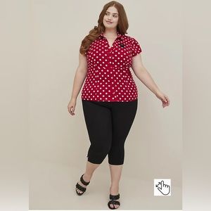 TORRID DISNEY MINNIE MOUSE RETRO BUTTON DOWN TOP - POPLIN POLKA DOTS RED SIZE 3